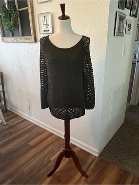 XL Jones New York Olive Green Open-Knit Scoop Neck Sweater